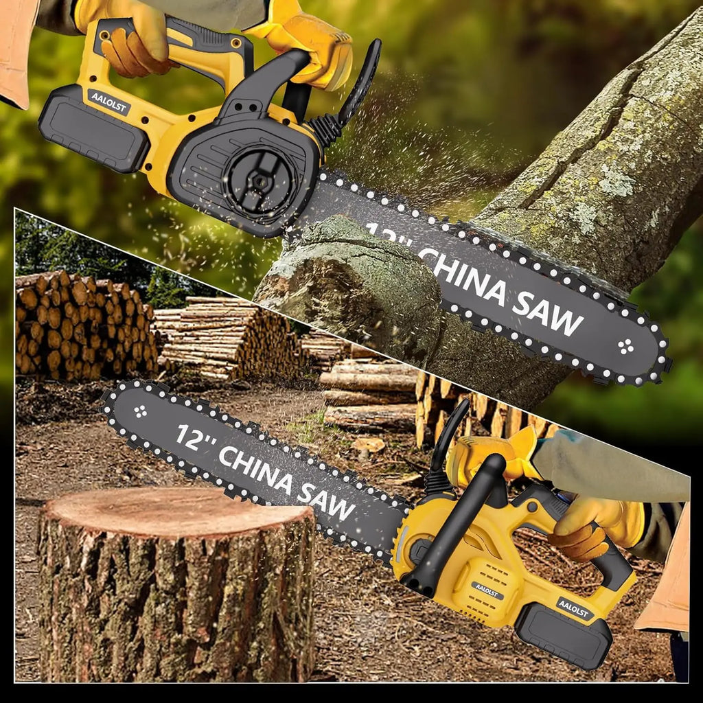 12" Cordless Chainsaw Handheld Garden Electric Chain Saw for Tree Branch Wood Cutting Compatible With DeWalt 20v Battery