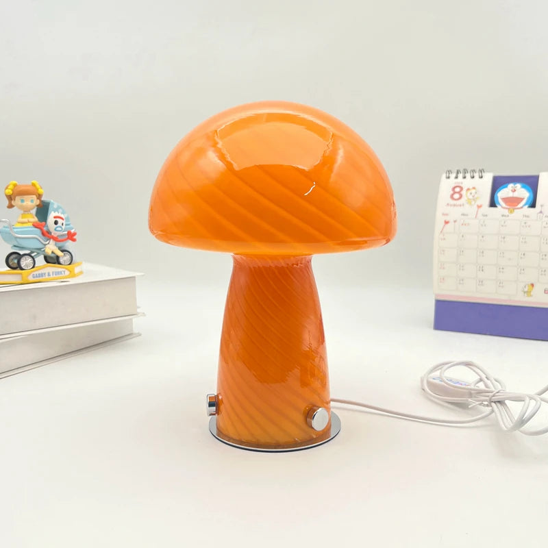 Forest Shade Glass Mushroom Table Lamp Nordic Bauhaus Ins Cream Style Girly Living Room Bedroom Bedside Ornament Ambient Night
