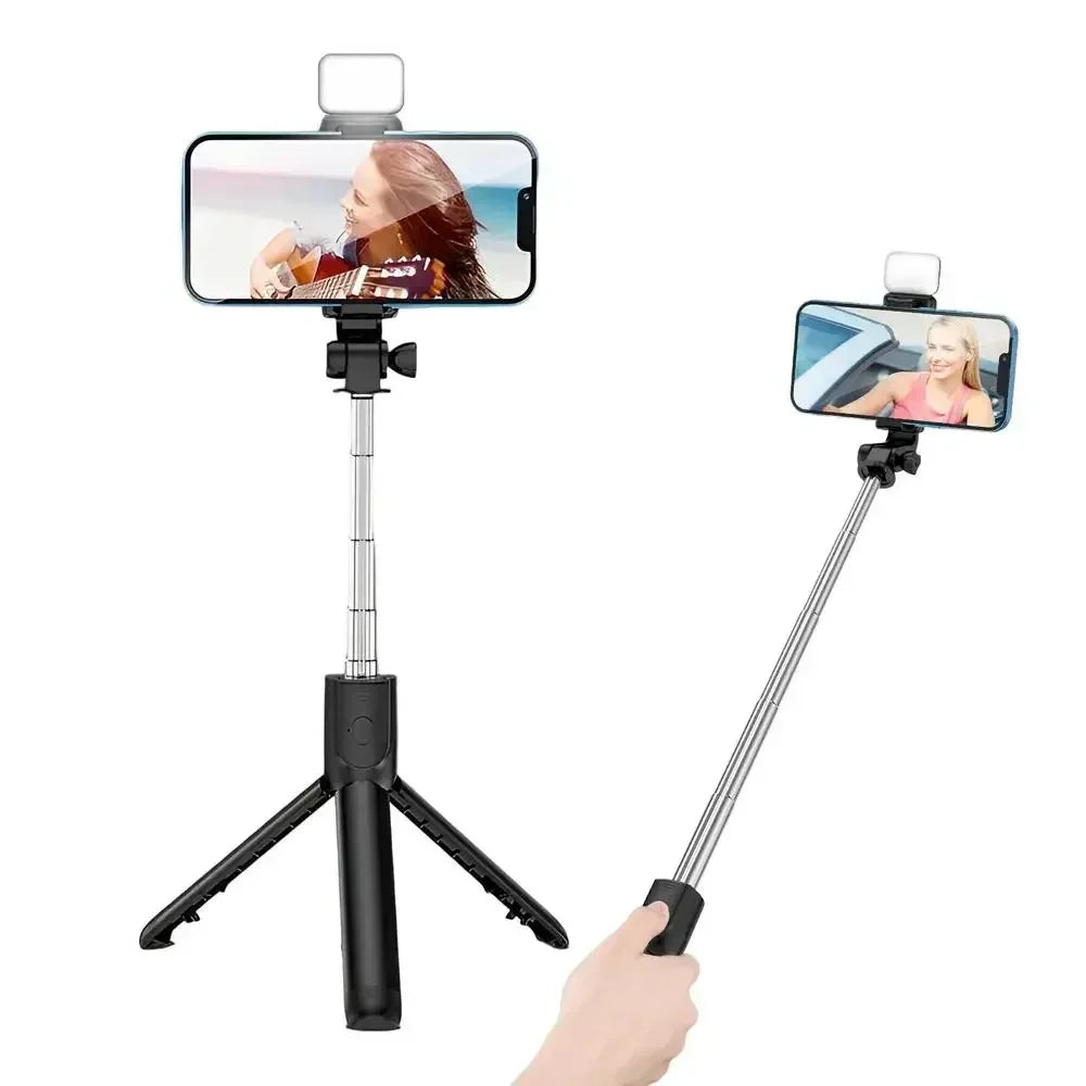 Wireless Selfie Stick with Tripod Stand and Light, Bluetooth Remote, Extendable for iPhone, Mobile Phone, Live Streaming
