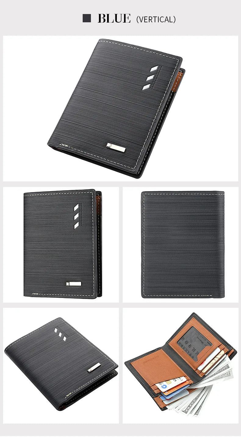 Business Men's Short Wallet Microfiber Synthetic Leather Short Wallets Men Stripe Male Purse Coin Pouch Multi-functional Cards