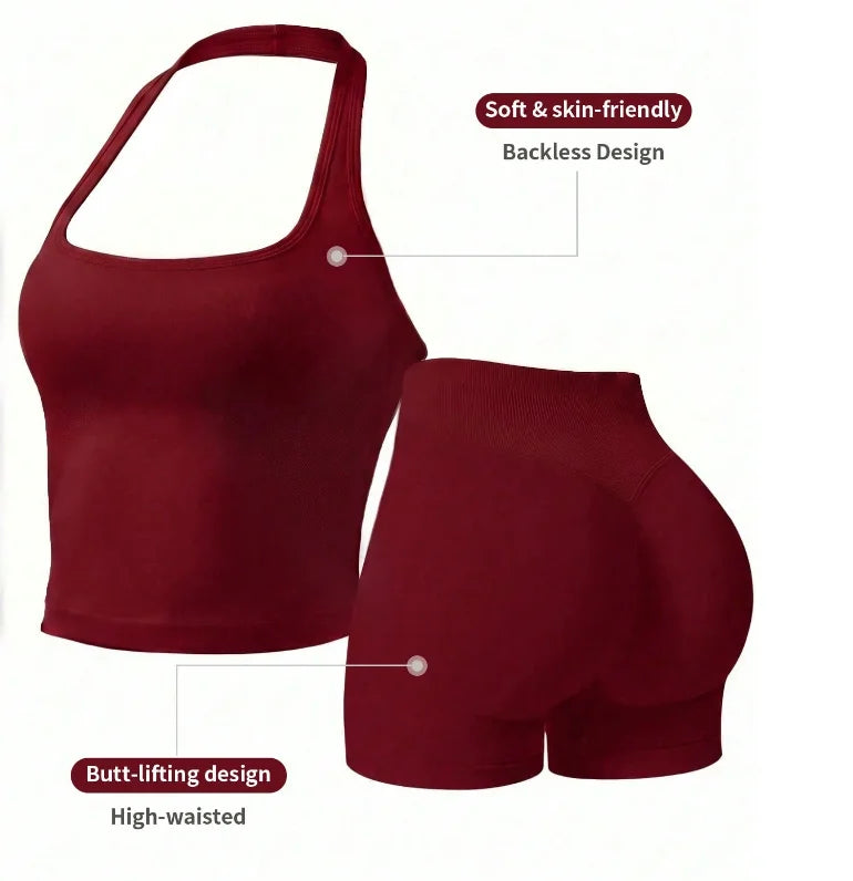 Women's Outdoor Sports Set: Tank Top + Shorts, Versatile For Daily Wear, Slimming Fit, Butt-Lifting, Lightweight And Sweat-Absor