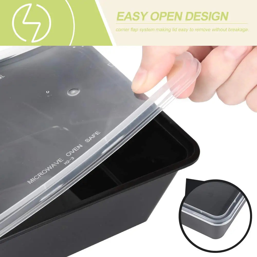 1/10PCS Plastic Disposable Food Containers Black Take out Containers With Kitchen Fridge Storage Boxes Lid for Salads Sandwiches