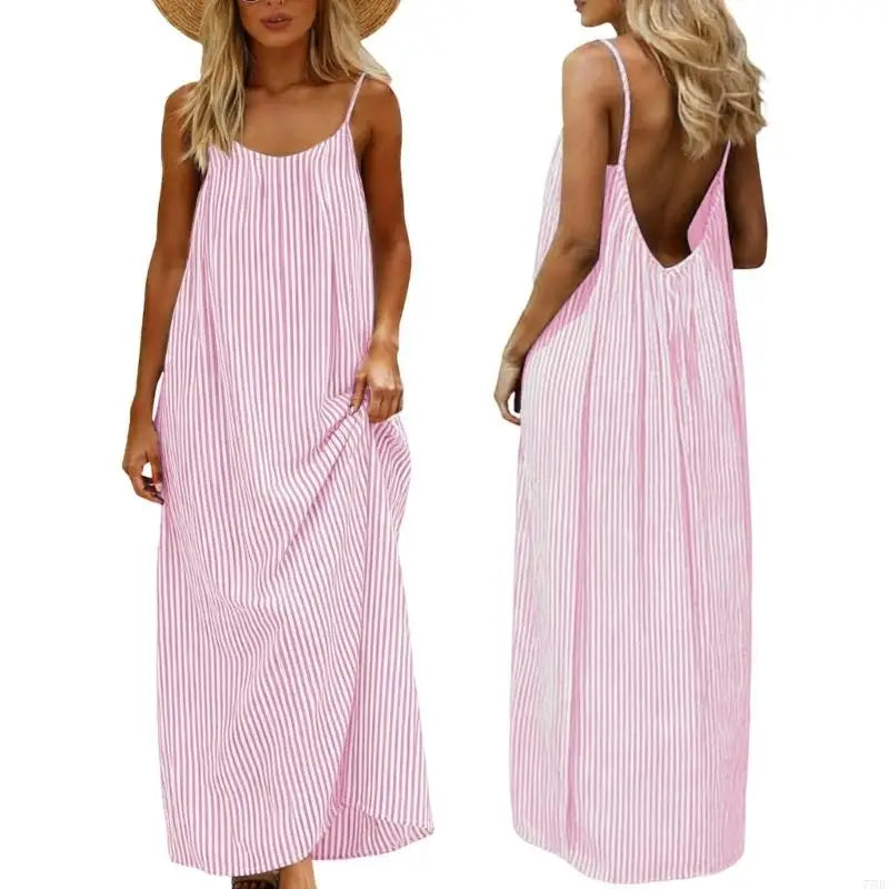 77HE Dresses for Women Backless Cami Dress Casual Vacation House Beach Sleeveless with Back Tie
