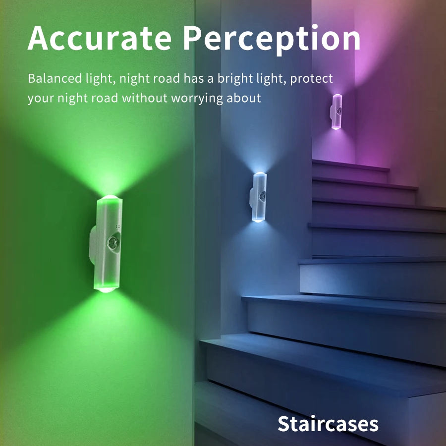 Magnetic Rechargeable LED Night Light RGB Sunset Lamp Wireless Wall Lamp With Motion Sensor For Stair Cabinet Hallway Room Decor