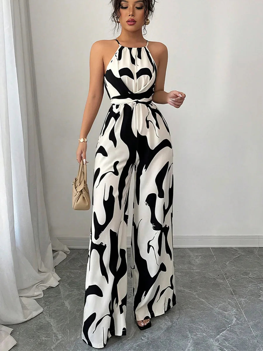 Women's Sexy Halter Neck Jumpsuits Casual Pants Rompers for Women Geometric Print Jumpsuit Party Outfits for Women Ropa Mujer