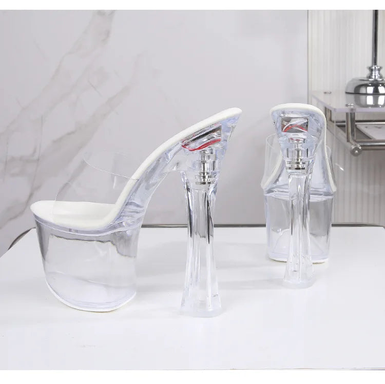 Glowing Crystal High Heels 17cm Nightclub Shoes Sexy Transparent Waterproof Platform Showgirl Stiletto Women's Sandals