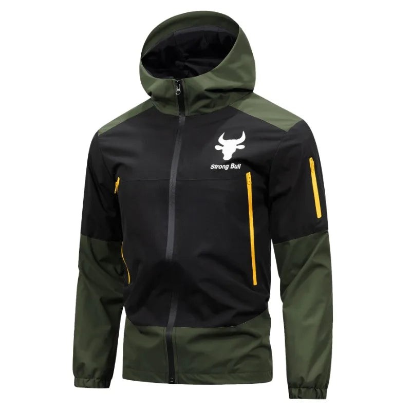 Men's Windproof Waterproof Hooded Jackets Big Pockets High Street Print Outdoor Windbreaker Coat for Hiking Trekking Streetwear