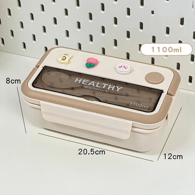 Simple Cute Portable Lunch Box With Compartment For Girls School Kids Plastic Picnic Bento Box Microwave Food Storage Containers