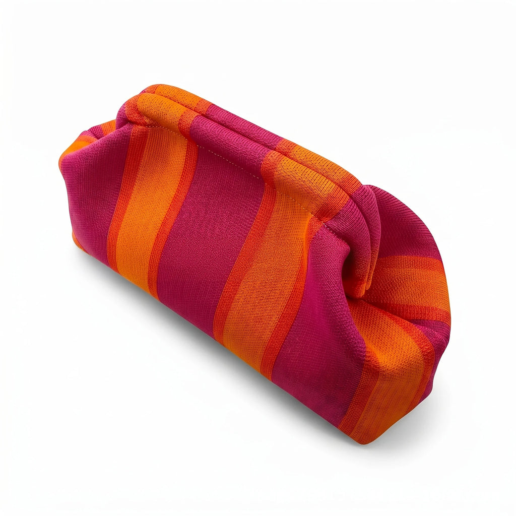 Women'S Striped Knit Clutch Bag Color Block Soft Pouch Handbag Large Capacity Foldable Purse For Party Dinner Daily