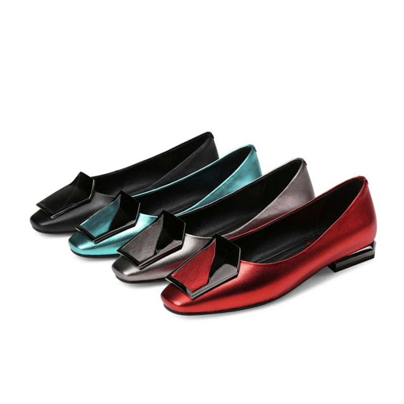 NEW Autumn/Spring Women Pumps Genuine Leather Shoes for Women Square Toe Low Heel Shoe Concise Slip-on Plus Size Handmade Shoes