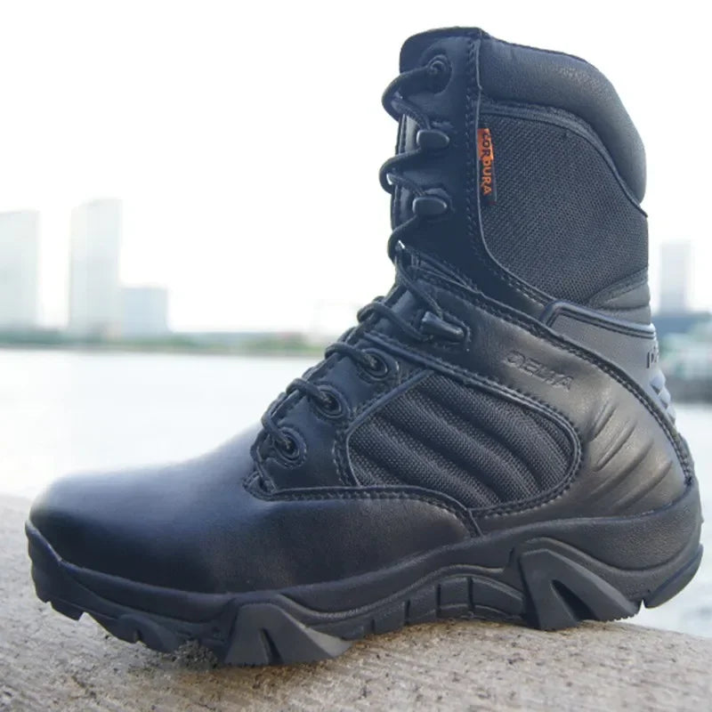 2024 Spring Men Boots Genuine Cow Leather Waterproof Tactical Desert Combat Boots Men's Outdoor Mountaineering Hiking Shoes