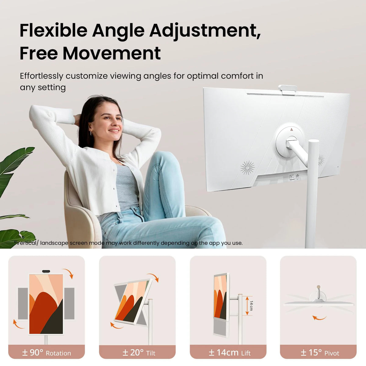 32 Inch Rotatable Smart Portable Tv with Android 12, Magnetic  Lcd Display on Wheels, Advertising Screen for Home