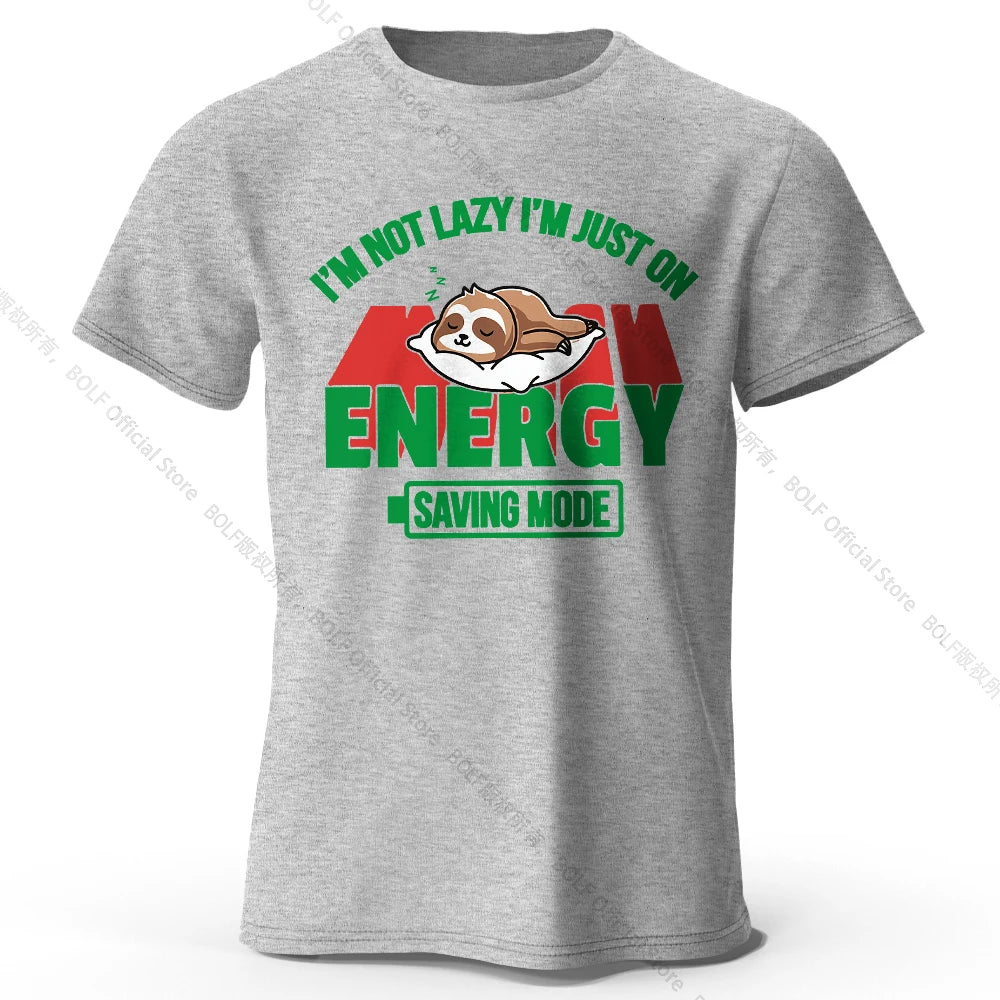 Men's Saving Mode Printed T-Shirt 100% Cotton Oversized Tech Graphic Tees for Women Summer Tops Geek Streetwear