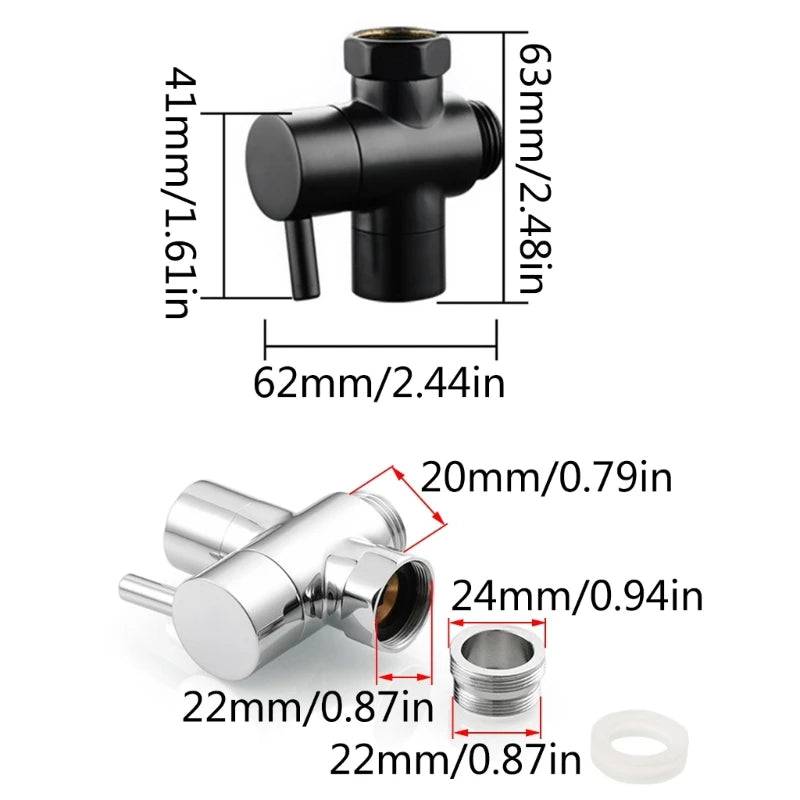 Inside 22mm Outside 24mm Shower Hose Water Diversion Valve Faucet Water Separator Changeover Valve One Inlet Two Outlet M4YD