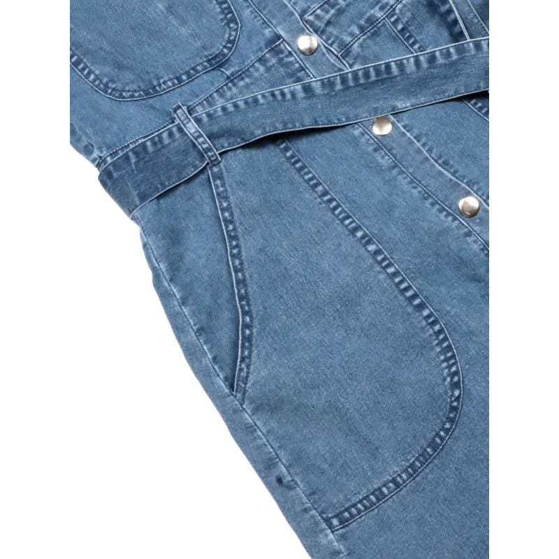 Spring Summer Women Denim Dress Short Sleeve Shirt Style Collared Waist Cute Mini Bodycon Casual Outfit