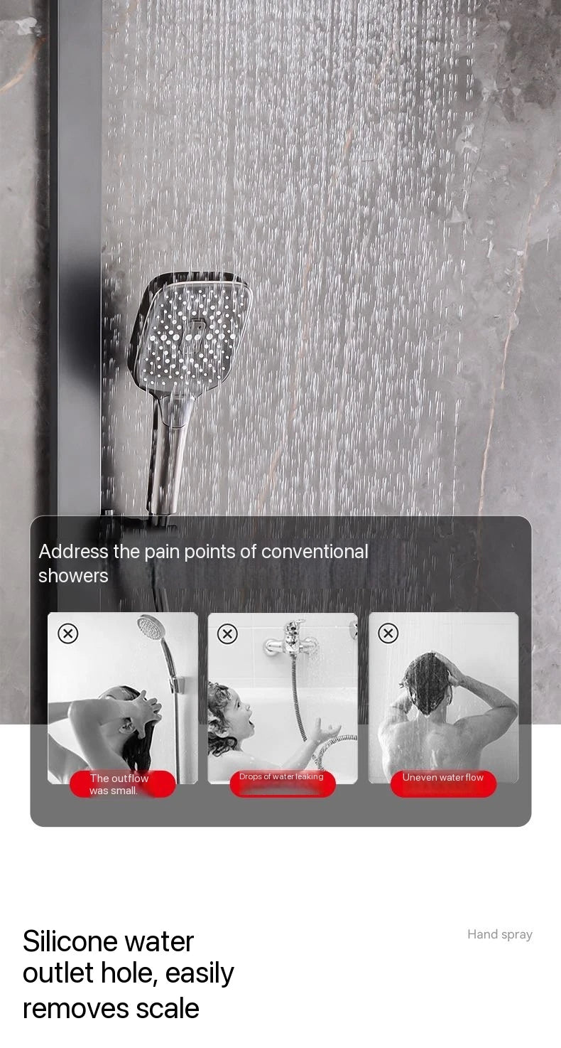 Gray Piano Button Ambient Light Bathroom Shower Full Set Digital Display Shower System Sets Rain Faucets Shower Head