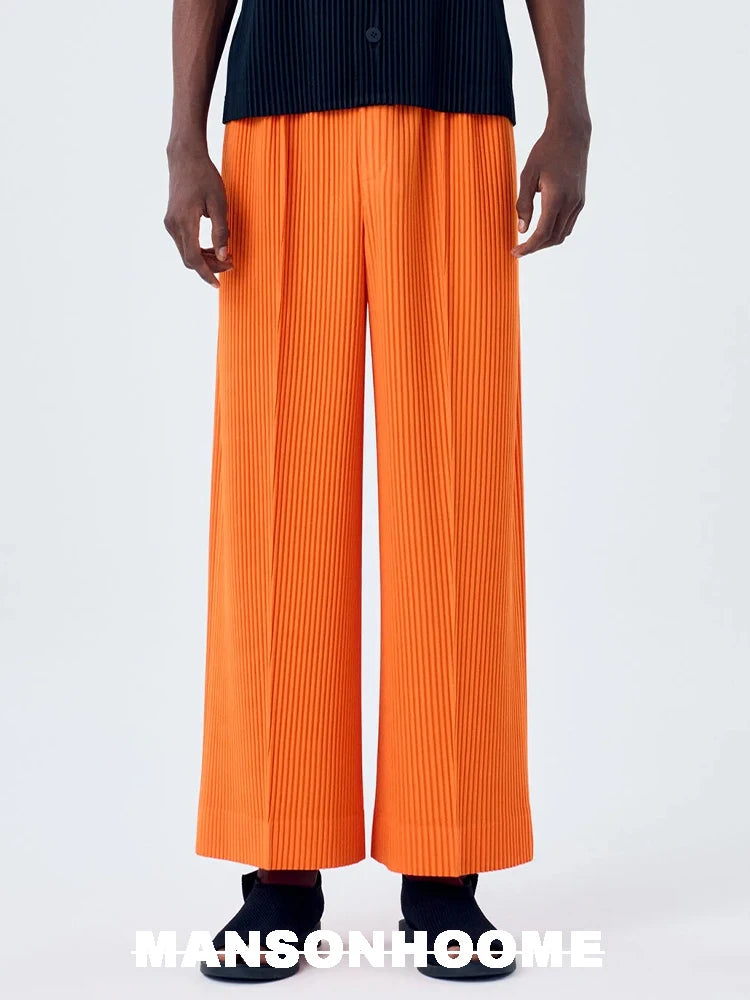 Miyake Fold 2025 Spring/summer New Relaxed Men's Casual Pants Solid Color Seam Wide Leg Pants
