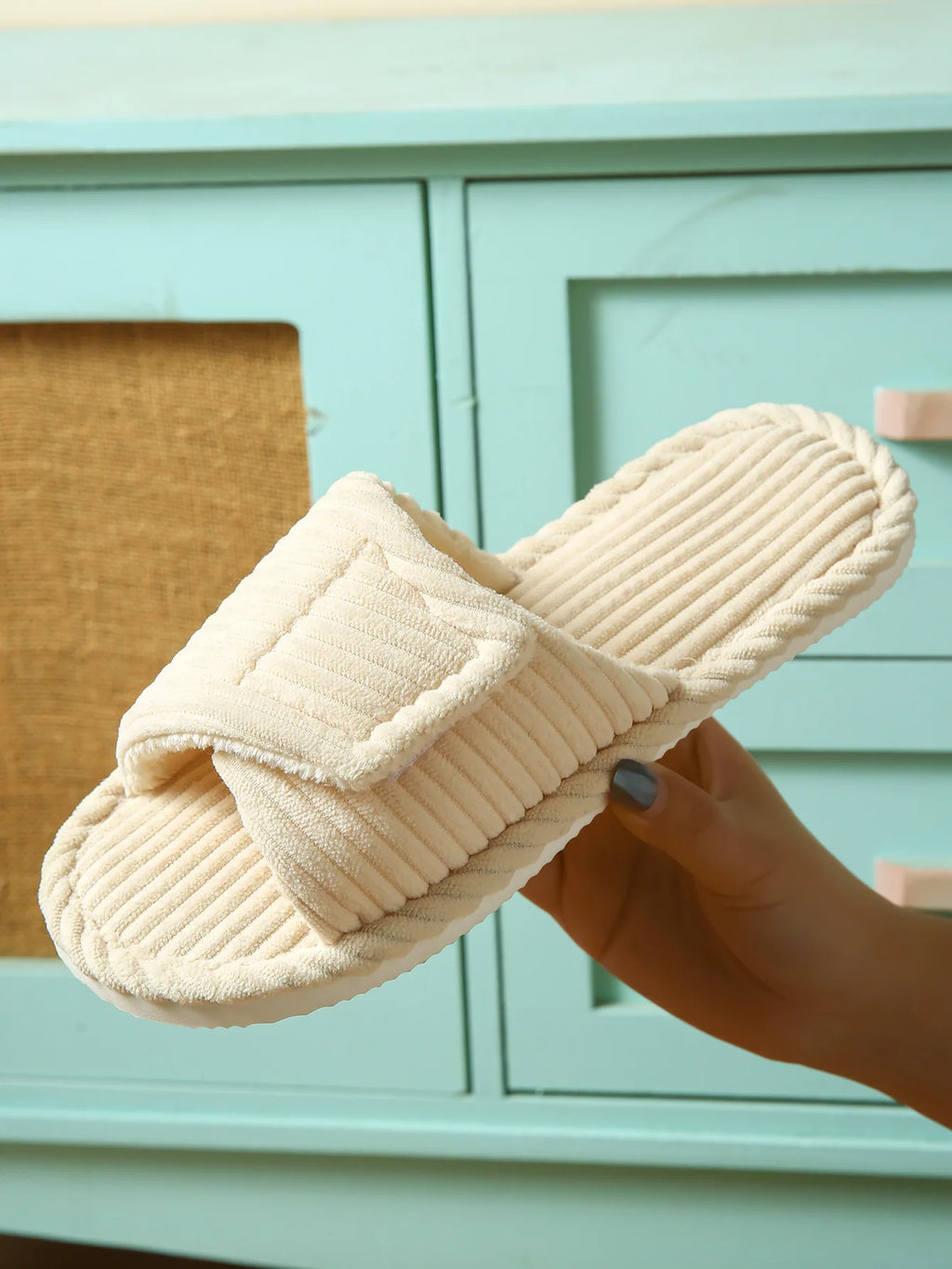 Winter Women's Corduroy Orthopedic Slippers with Arch Support Velcro Adjustable Open Toe Shoes Cotton Home Flat Slides