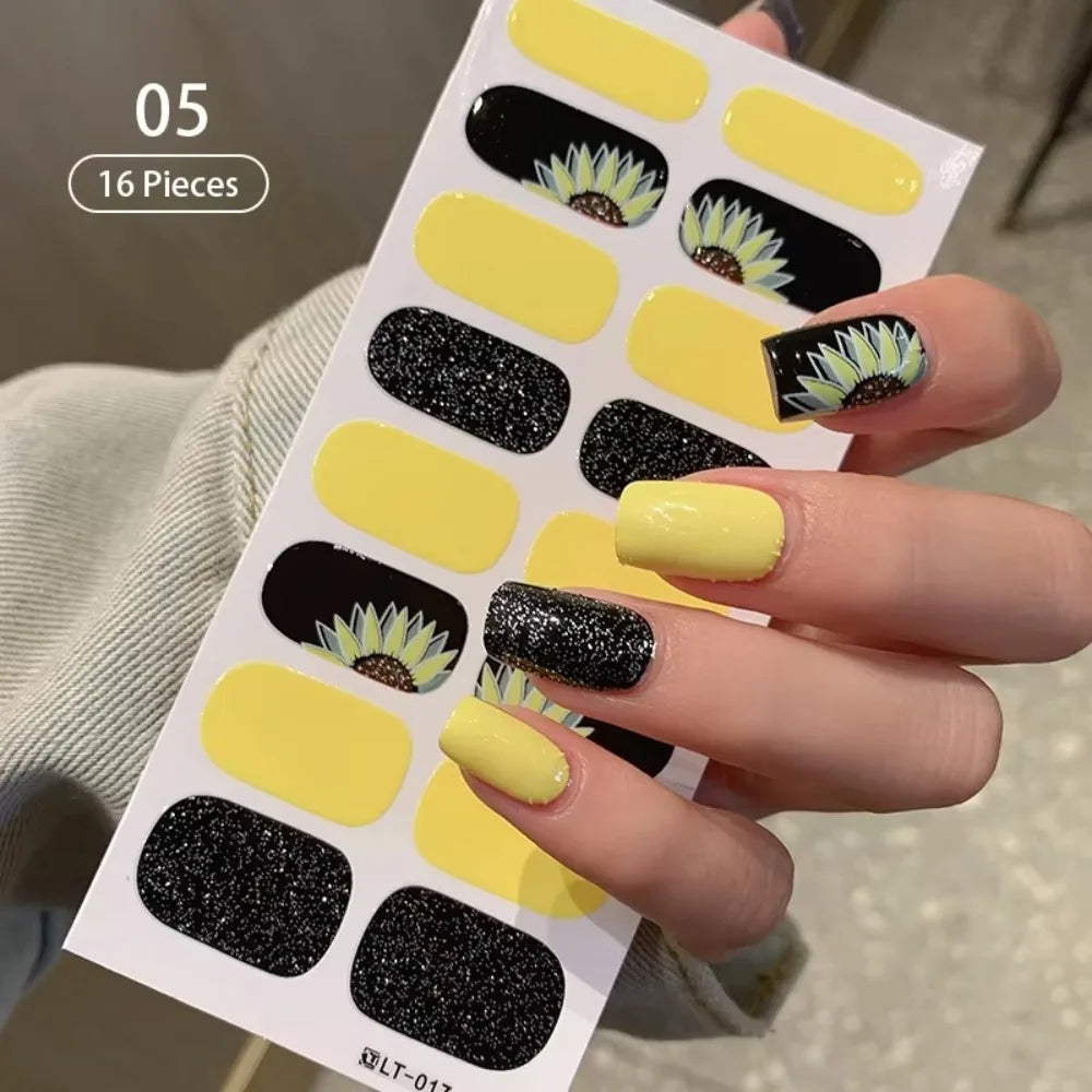 32 Strips Autumn Nail Stickers Semi Cured Full Cover Gel Nail Polish Strips Manicure Leopard Print Nail Patch