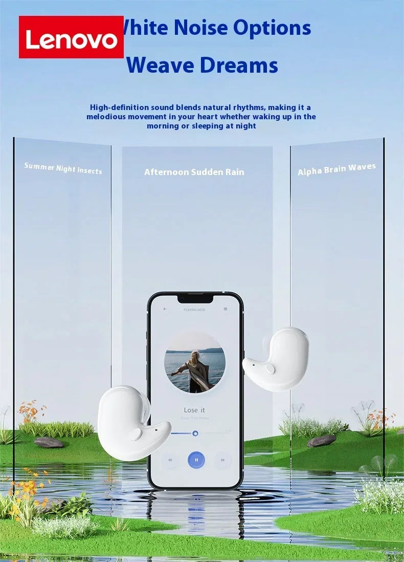 Lenovo Bluetooth Wireless Earphones Small Earbuds Sleeping Sport Invisible Headphones Bass Sound Quality Headset Sliding Cover