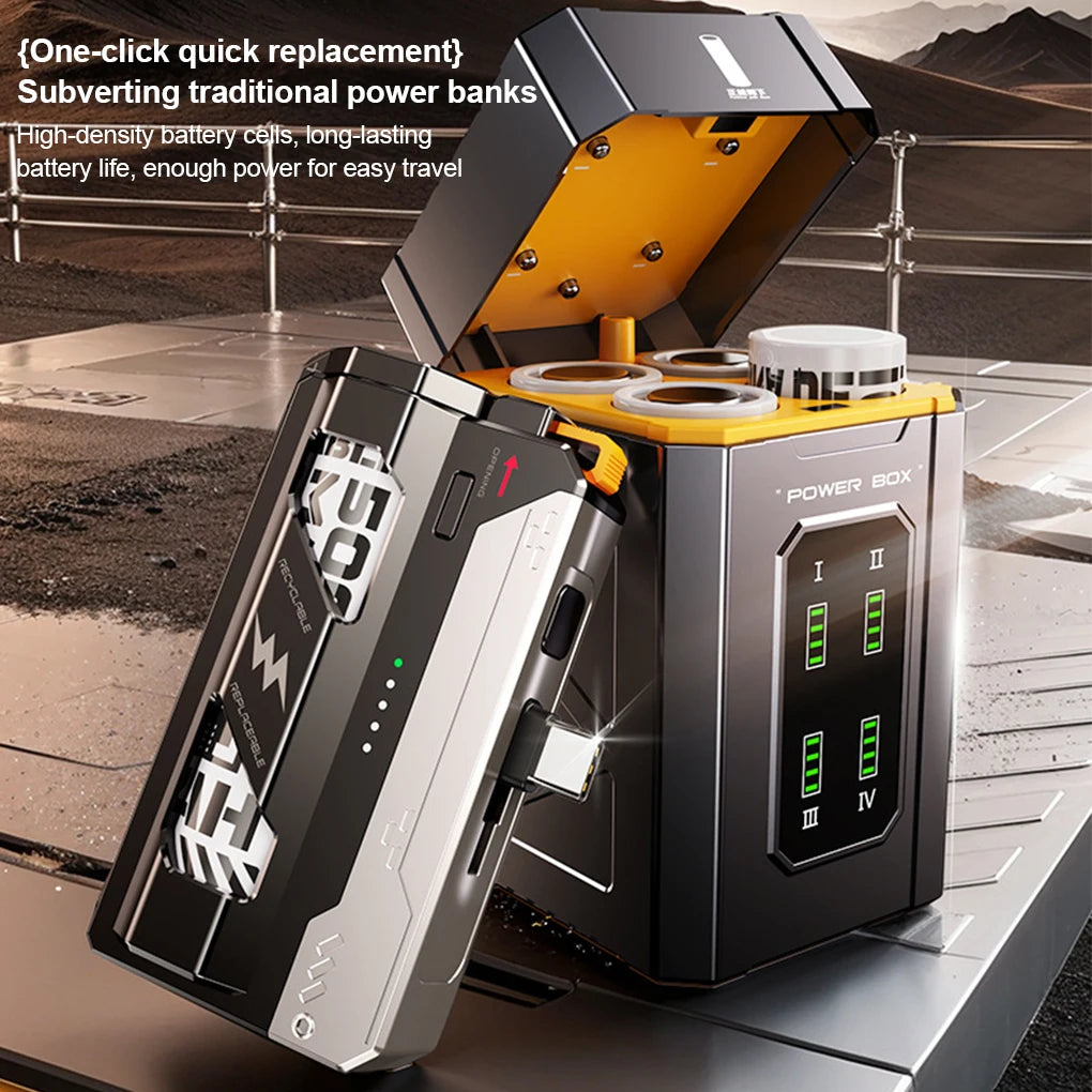 10000mah power bank with replaceable battery fast charging power bank with cable detachable mecha style mobile power bank