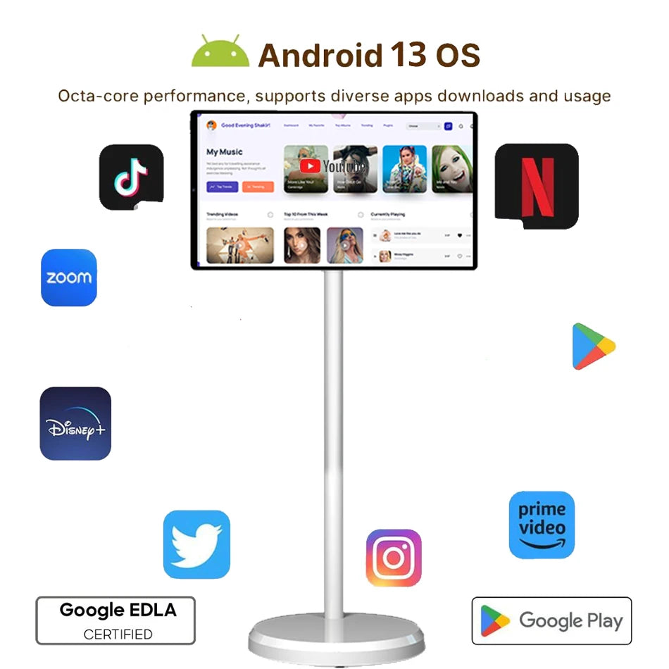 Smart Television 21.5" Inch Portable Tv Rollable Touch Screen Monitor Smart Digital Signage Display Mobile Portable Smart Tvs