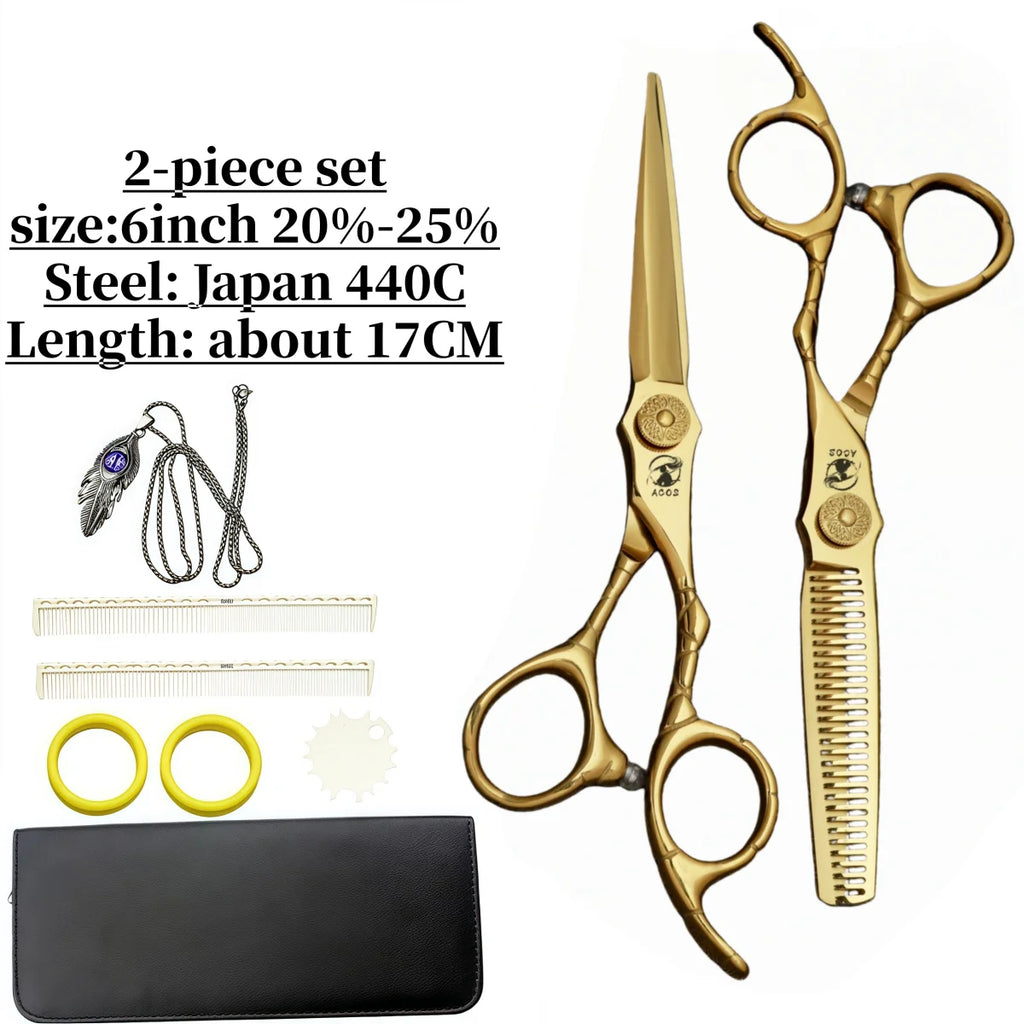 ACOS Professional Barbershop Scissors Set 440C Steel 6-inch Hair Thinning Clippers for Household Barber Tools