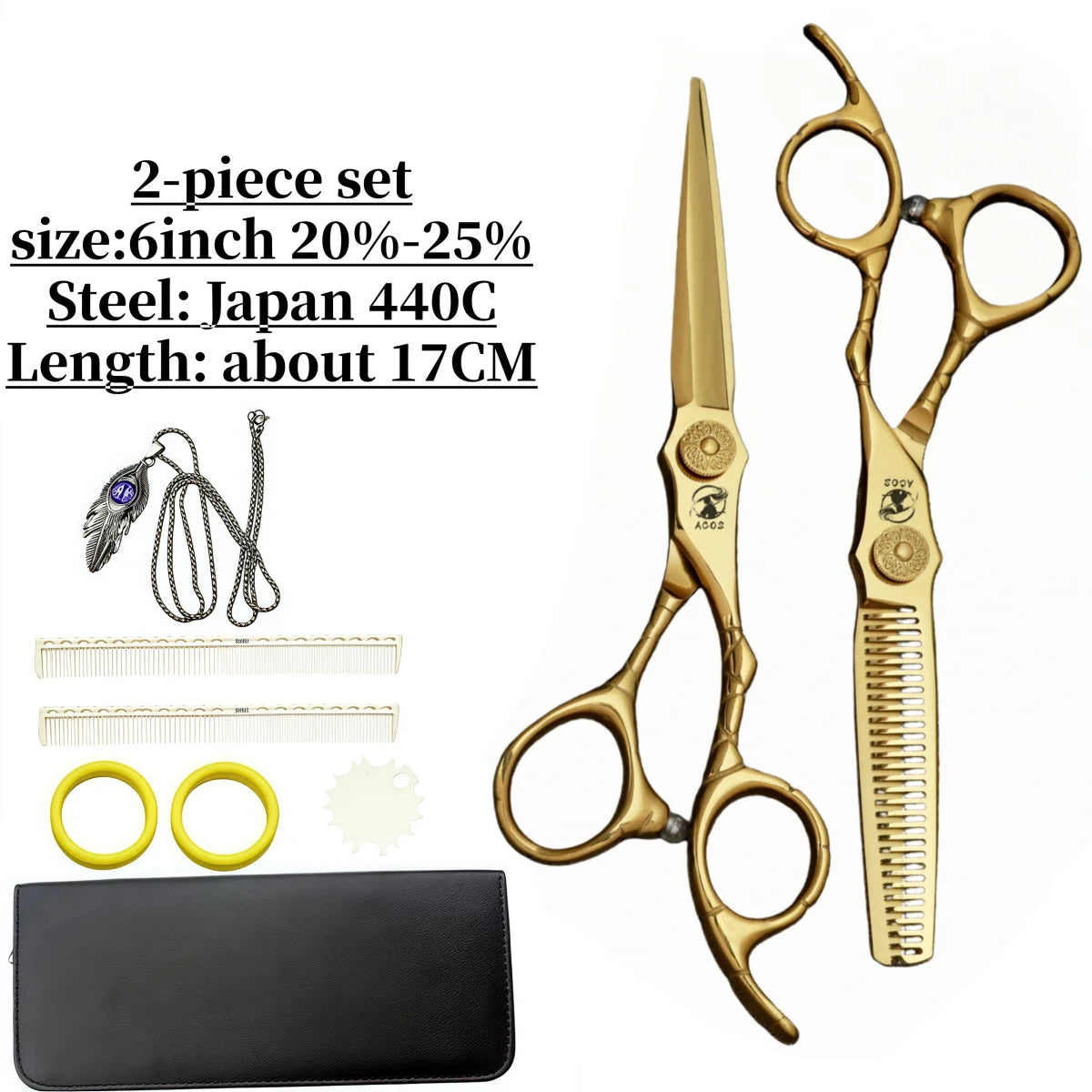 ACOS Professional Barbershop Scissors Set 440C Steel 6-inch Hair Thinning Clippers for Household Barber Tools