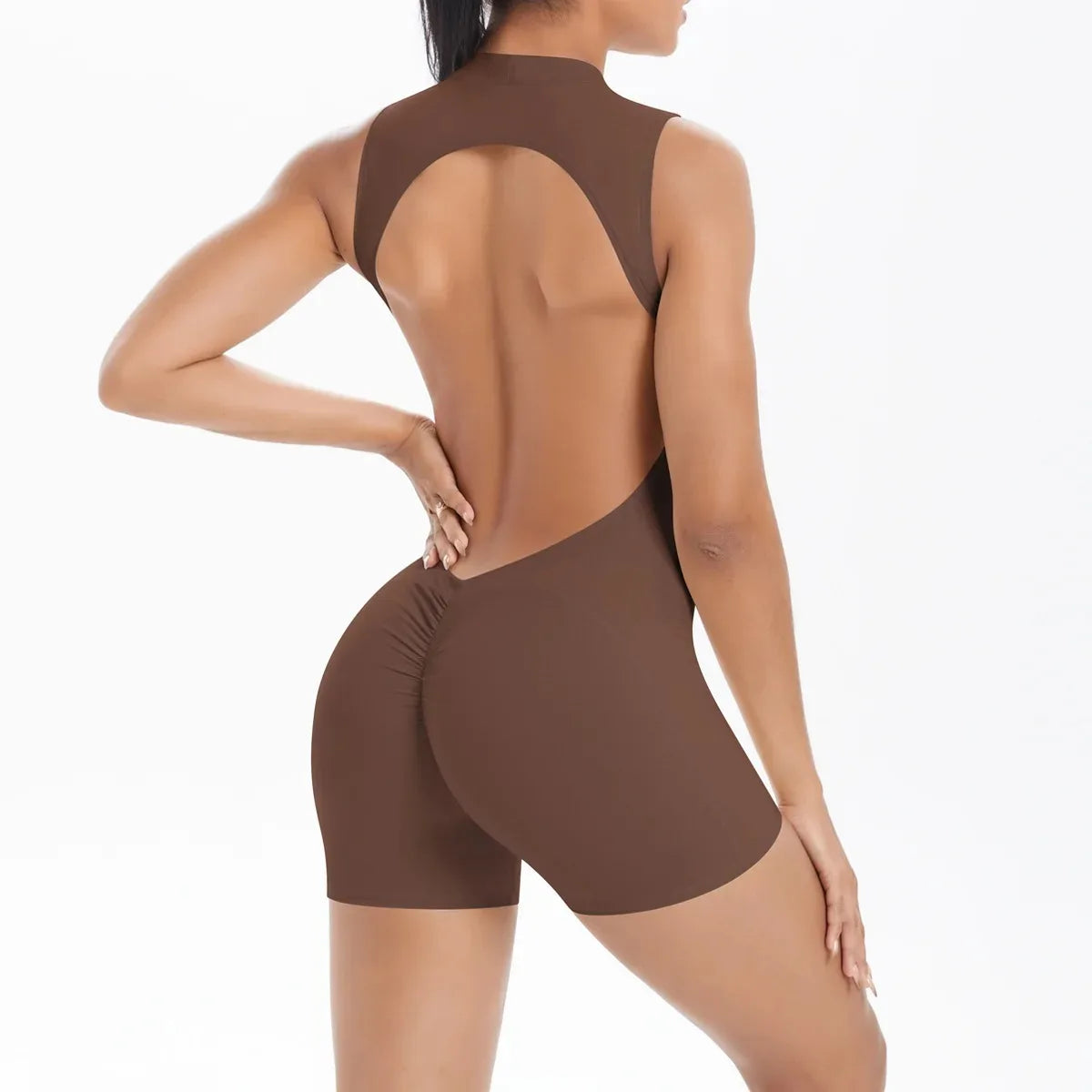 Women's Seamless Yoga Jumpsuits Sports Fitness Zipper Open Back Breathable One-Piece Bodysuits for Gym Running Fitness Workout