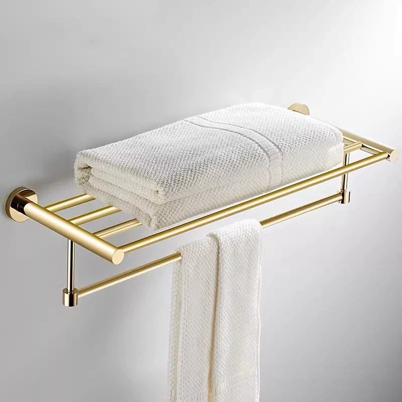 Luxury Gold Towel Rack 55cm, Stainless Steel Bathroom Storage Shelf, Wall Mounted Thickened Bath Towel Holder