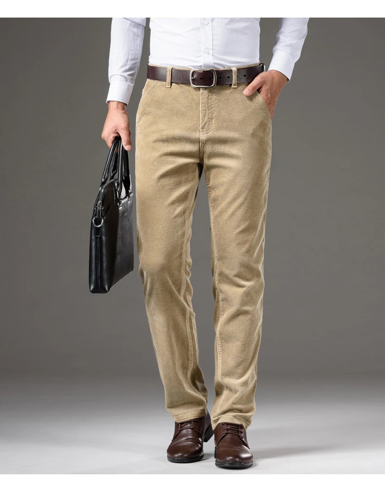 Corduroy Men's Business Casual Pants Fashion Comfortable Khaki Slim Straight Trousers Classic Male Brand Clothing Pants
