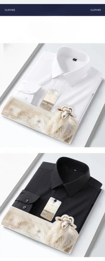 New in Shirt High Quality Solid Color Wool Long Sleeve Shirts for Men Slim Fit Formal Shirt Soft White Business Casual Clothes