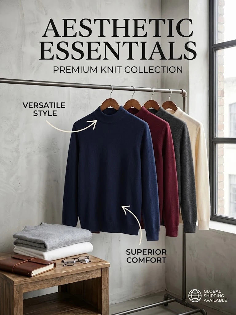 New Men's Mock Turtleneck Sweater Casual Long Sleeve Slim Fit Pullover Knitwear Solid Autumn Jumpers Warm Blouses for Winter