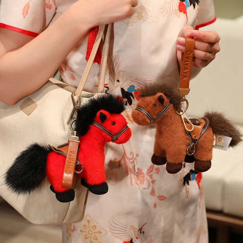 13/22cm High Quality Plush Steed Toy with Saddle Cute Plush Horse Doll Lovely Stuffed Animal Pony Bag Charm