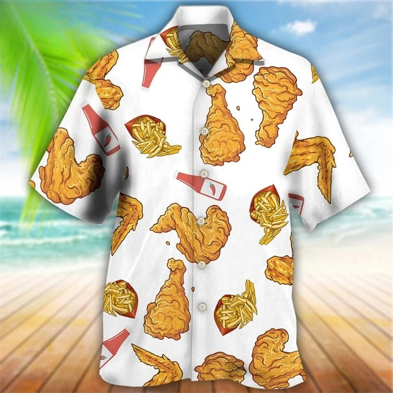 2025 Newest Breathable 3D Printed Trendy Cool Fashion Chicken Shirts Beach Hawaiian Tops Short Sleeves Summer Men's Tee Blouses