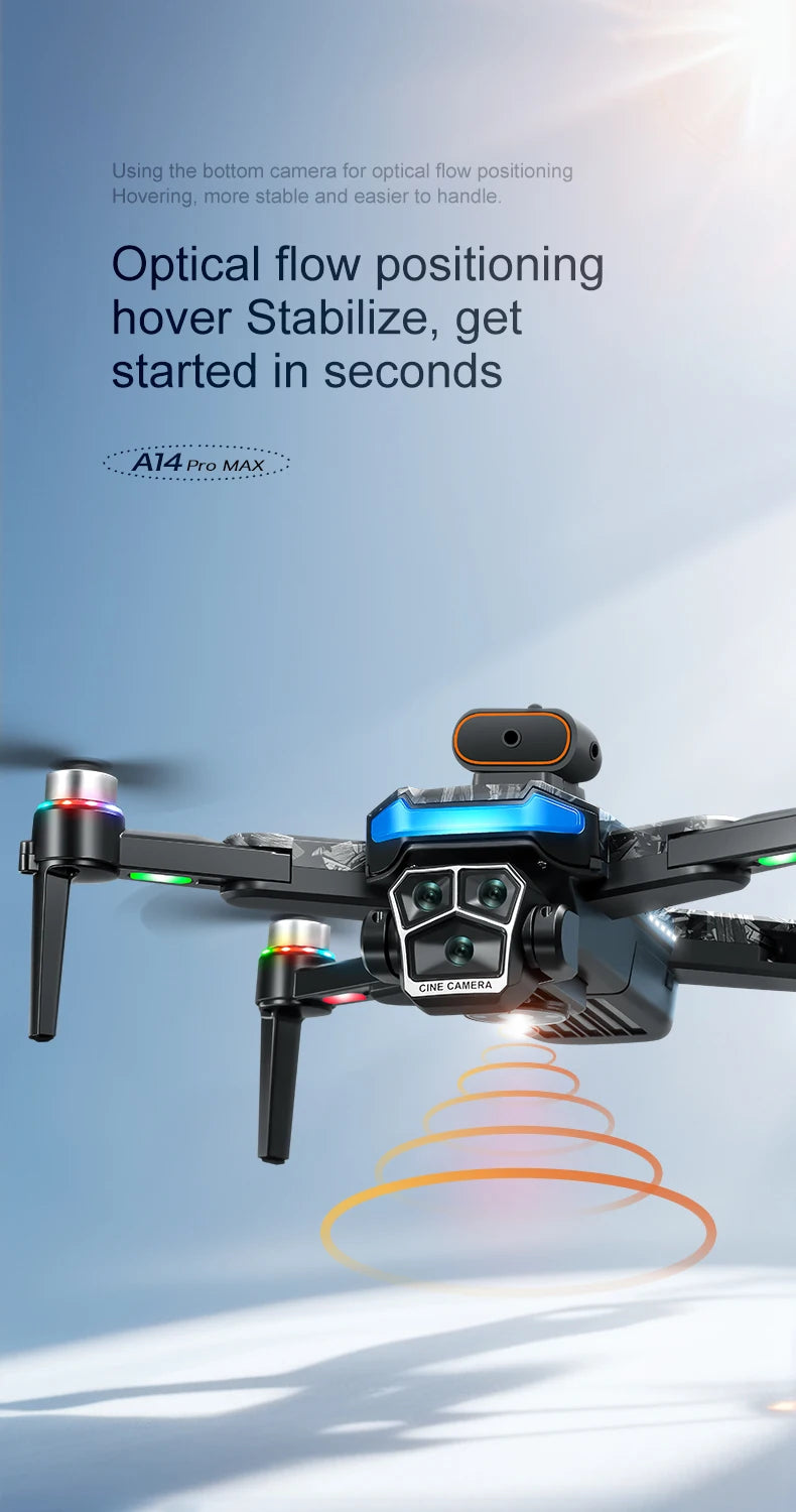Original A14Pro max GPS Brushless 8K three Camera Optical Flow Obstacle Avoidance Foldable Quadcopter RC Distance Drone Toys