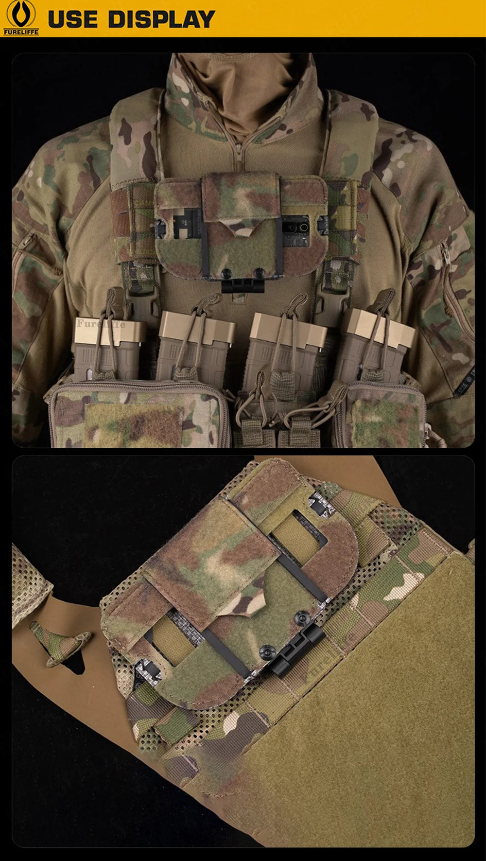 Tactical Phone Pouch with MOLLE/PALS Strap, Foldable Chest Phone Holder for Navigation & Tactical Vest Accessory