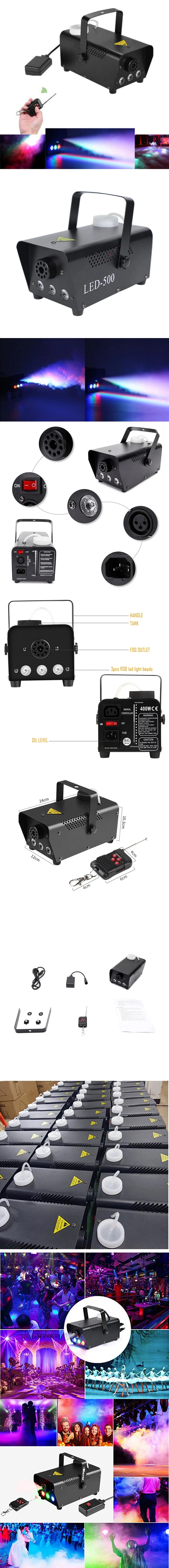 Remote Control 500W Fog Machine with 3W LED RGB lights Fog Machine For Stage Show Led Smoke Machine Disco DJ Party Club Bar Show