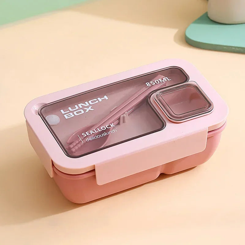 850ml/1100ml Lunch Box Microwave Portable Bento Boxes with Tableware for Kids School Leakproof 4 Grid Food Snack Containers