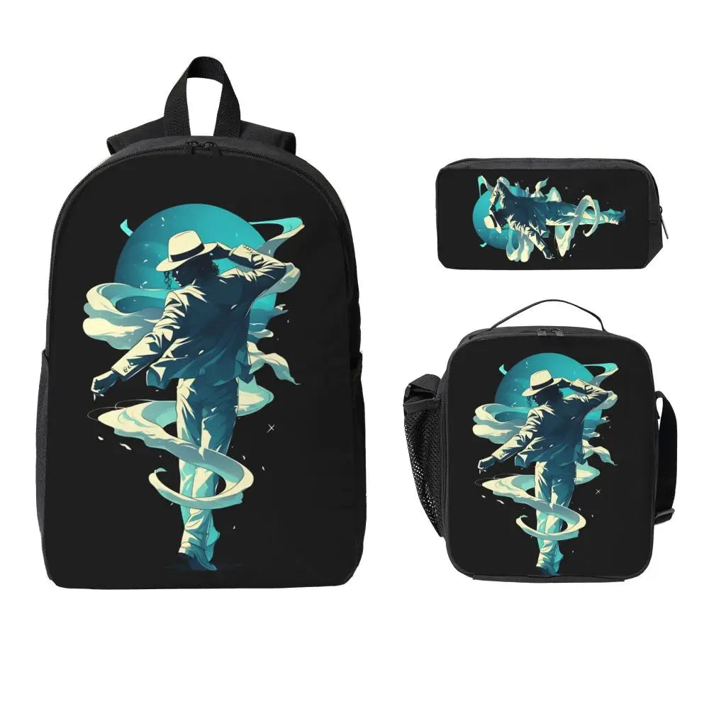 MJ 3pecs/set Backpack for Student High School Daypack Lunch bag Pencil Case