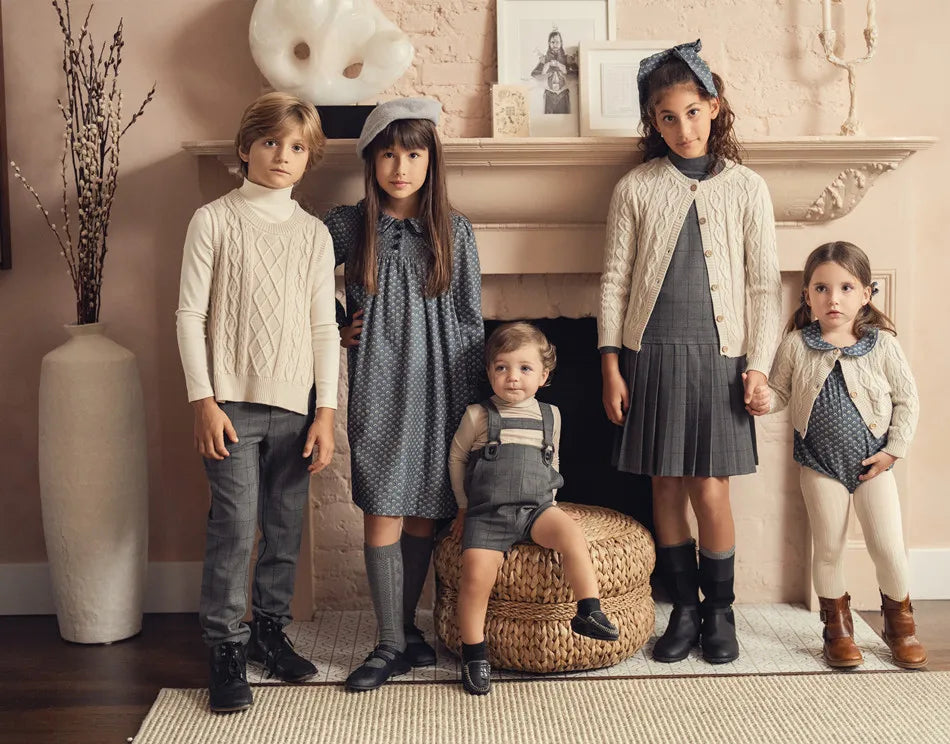 Clearance sale AS 2024 Blue Shabbos collection Print cotton girl clothing  Wool knitted family matching looks grid boys clothing