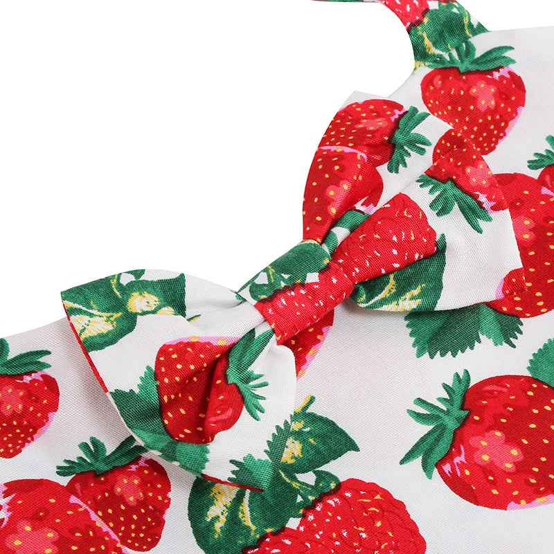 Kids Girls Vintage Halterneck Dress Polka Dots Cherry Strawberry Daily Birthday Party 1950s Swing Dress Summer Princess Dress