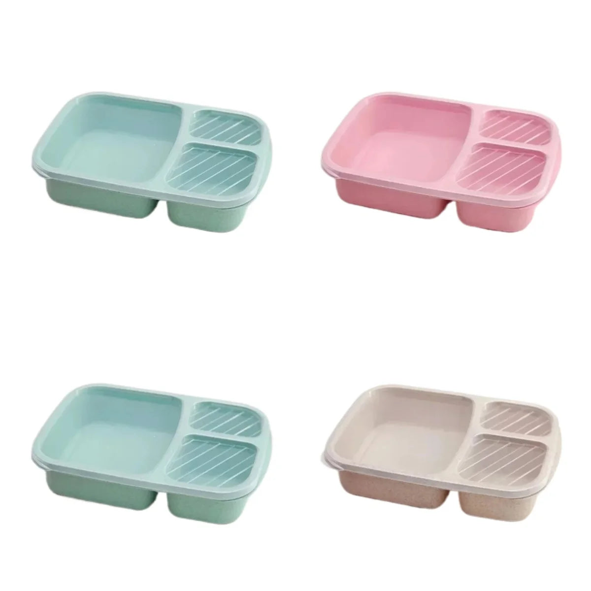 1/2pcs Bento Lunch Box Set 3 Compartment Food Storage Containers Wheat Straw Meal Prep Lunch Box Plastic Food Storage Containers