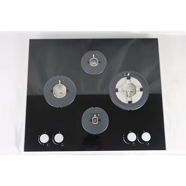 60cm Black Glass Built-in Gas Cooktop with 4 Burners Electric Ignition for LPG Natural Gas for Household Cooker Iron Material