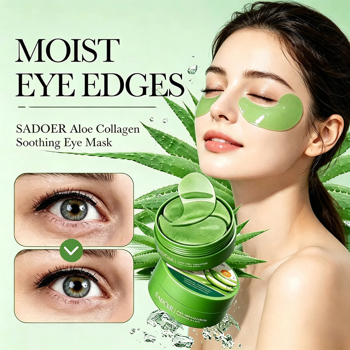 SADOER Aloe Vera Collagen Eye Mask 60pcs Hydrating Moisturizing Firming Reduce Dark Circles Under Eye Pads Skin Care
