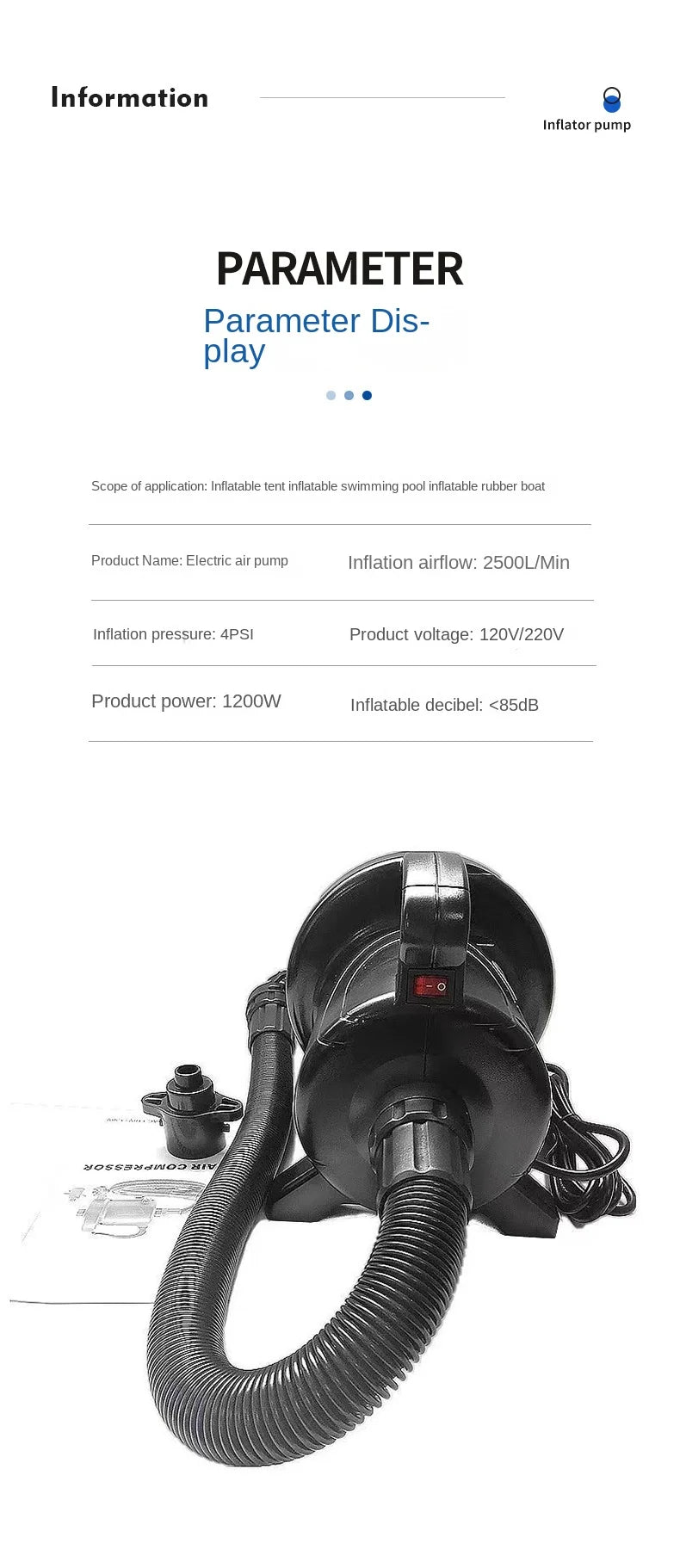 ZJ106 1200W Powerful High-powerhot Selling Marine High Pressure Inflatable Tent Inflatable Boat Inflatable Boat Pump 220V