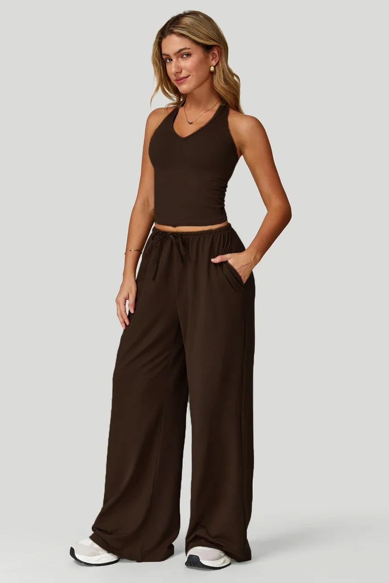 European and American fashion women's trousers set comfortable wide-leg trousers set loose casual pants women's sports fitness e