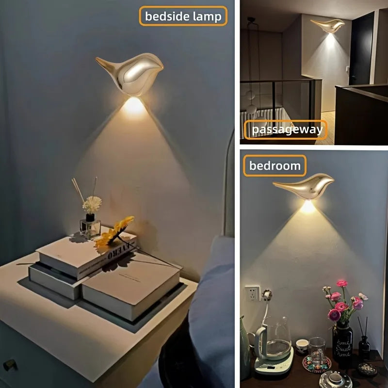 4pcs USB Rechargeable Wall Lights Smart Motion Sensor Bird-Shaped Decorative Lamps Cordless Install Adjustable Light Wall Decor