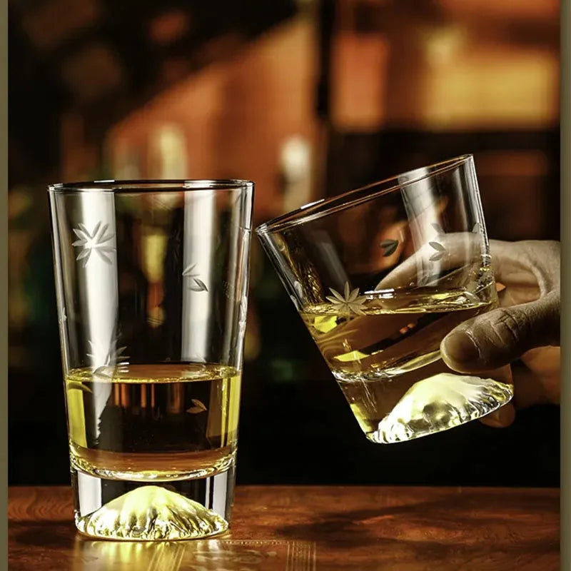 Transparent Snow Peak Tumbler,Fuji Mountain Whiskey Glass,Modern Whisky Drinking Glass，Luxury Scotch Glass,Artistic Rock Glass