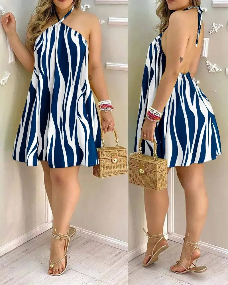 Women's 2026 Summer Off-Shoulder Tie-Up Dress – Loose Fit Print Maxi Dress, Sexy Vacation Beach Dress